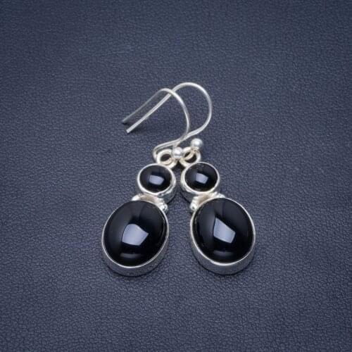 Natural Black Onyx Handmade Unique 925 Sterling Silver Earrings 1.5" B2494