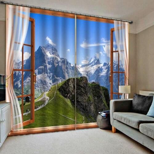 Outside the window 3d Landscape Snow Shower Curtains For Living room bedroom Blackout Drapes