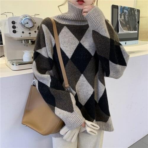 Retro Lingge High Neck Pullover 2021 New Womens Spring Loose Casual Long Sleeve Top