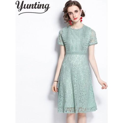 2021 Summer New Vintage Lace Dresses Women A-Line Korean Green Sexy Runway Vestidos