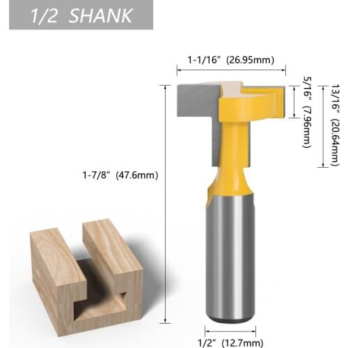 1/2" 12.7mm Straight Shank T-Slot & T-Track Slotting Router Bit Woodworking Milling Cutter