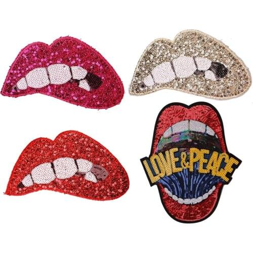 1 Pcs Sexy lips sequin icon Embroidered Iron on Patches for Clothing DIY Stripes Clothes Patchwork Stickers Custom Badges
