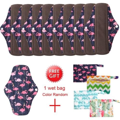 Ohbabyka 10Pcs Macaron Color Reusable Pads Bamboo Charcoal Sanitary Pads Mama Menstrual Cotton Pads Washable Panty Liner Pads