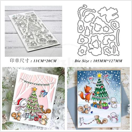 2021 New Christmas Tree Gift Clear Stamps and Metal Cutting Dies DIY Scrapbooking Embossing Album Seal Template Punch Stencils