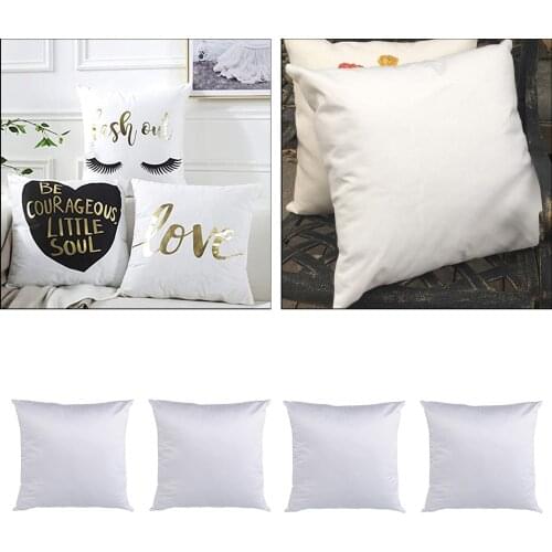 4PCS 40×40 Bulk White Plain Sublimation Blanks Pillow Case Cushion Cover Fashion Pillowcase for Heat Transfer Press as DIY Gift