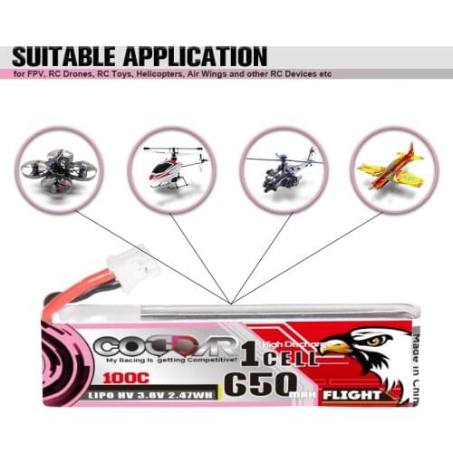 5PCS CODDAR 650mAh 3.8V 100C HV Lipo Battery PH2.0 Plug for Tinyhawk Happymodel Snapper7 E010 M80S Tiny7 Beta85X FPV Drone Parts