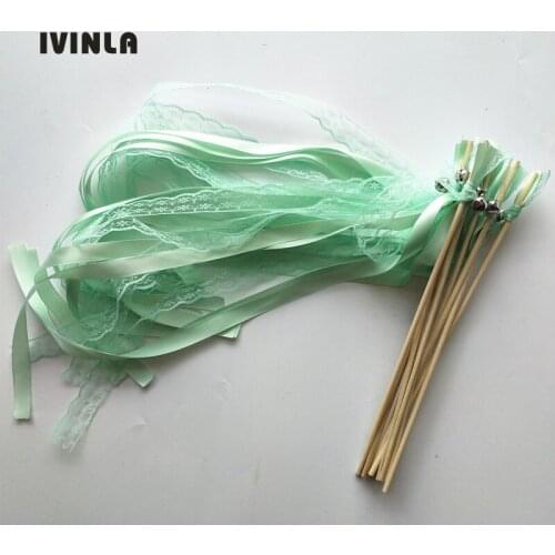 50pcs/lot mint green lace wedding wands with bell for wedding decoration