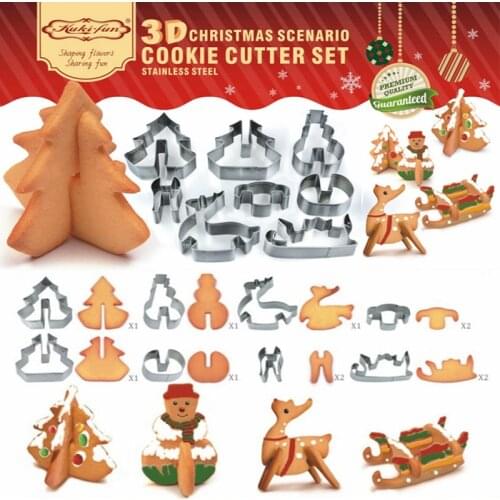 8PCS/ Set DIY Stainless Steel Bakeware 3D Christmas Cookie Cutter Biscuit Mold Fondant Cake Decorating Tools
