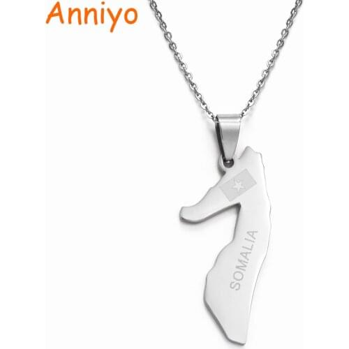 Anniyo Somalia Map & Flag Necklaces for Women/Girls,Stainless Stee Jewelry Soomaaliya Pendant Somali Country Maps #028121