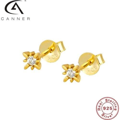 CANNER Simple Flower Diamond Stud Earrings For Women 925 Sterling Silver Girls Jewelry Stud Earrings Fashion Jewelry Pendientes