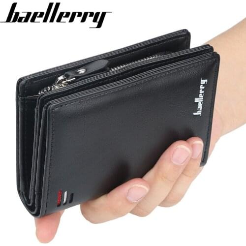 Baellerry Luxury Male Short Money Purse Brand Men PU Leather Wallet With Zipper Coin Pocket Vintage Big Capacity Card Holder