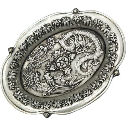 White Copper and Silver Flowers Blossom Rich Plates, Plates, Retro Plates