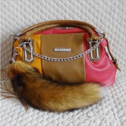 Real fox fur Keychain Strap Chain Wholesale price Large Fox Tail Fur Tassel Bag Tag women men fur original color bag charm A78