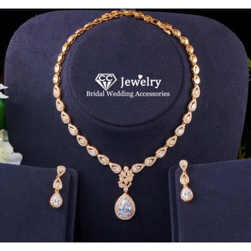 CC Bridal Jewelry Sets Necklace Drop Earrings Wedding Accessories Women Engagement Choker Bijoux Exquisite Fine Jewellery T0157