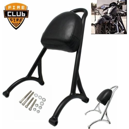 Black Chrome Passenger Sissy Bar Backrest Pad Short Fit For Harley Sportster XL883 1200 1985-2019 Models