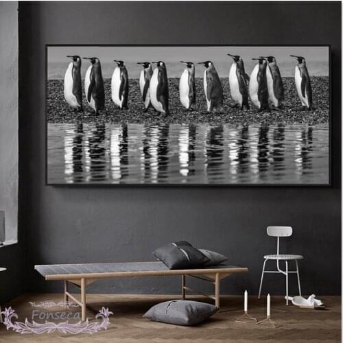 Black and White Animals Painting Eleven Penguin Posters and Prints Wall Art Pictures for Living Room Modern Aesthetic Room Decor