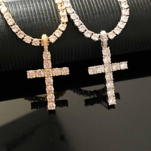 Diy Charm Iced Out Brass Cross Pendants, Gold Bling Ankh Pendant Necklace
