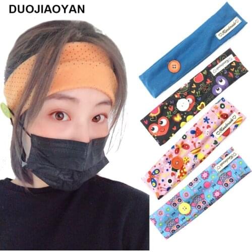 DUOJIAOYAN Spring new custom made printed button headband elastic movement hairband yoga Fitness scarf for female