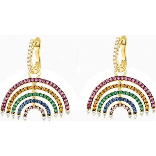 Flexible dangle dangling rainbow women earring micro pave colorful cubic zirconia cz fashion jewelry