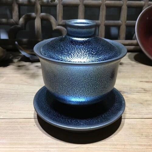 Chinese traditions gaiwan high quality tenmoku ceramic blue glaze handmade Bone China Tea Sets tea porcelain pot kettle/JIANZHAN