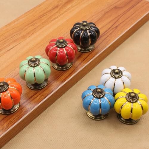 KK&FING 1PCS Pumpkin Ceramic Cabinet Handles Drawer Knobs Kitchen Cupboard Door pulls Furniture Wardrobe Single Hole Handles