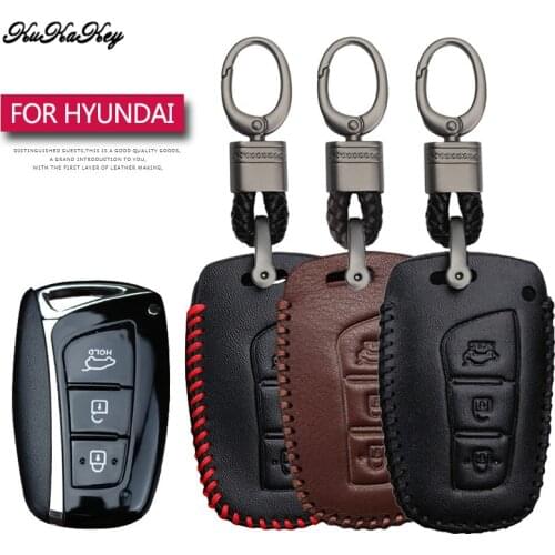 Leather Car Key Case Cover Protection Shell Skin For Hyundai IX45 Tucson Santa Fe Solaris IX35 I30 IX25 Car Keyring Keychain