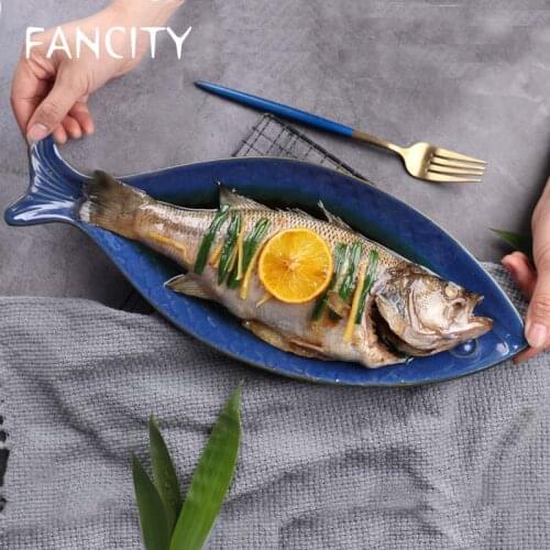 FANCITY Creative Korean Ocean Series Ceramic Tableware Plate Household Personalized Fish-shaped Dishes Dinner Plate Cold Dishes