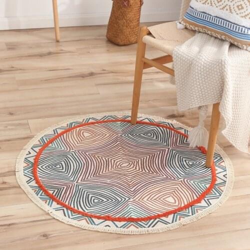 Round Cotton Linen Tassels Rug Yarn Dyed Tapestry Mat Home Decoration Carpet For Living Room Bedroom