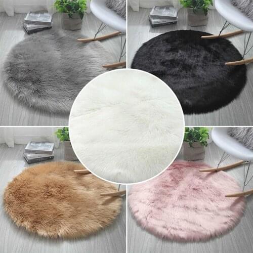 Round Soft Faux Wool Rug Artificial Sheepskin Fur Area Rugs for Living Room Bedroom Floor Mat White Shaggy Plush Bedside Carpet