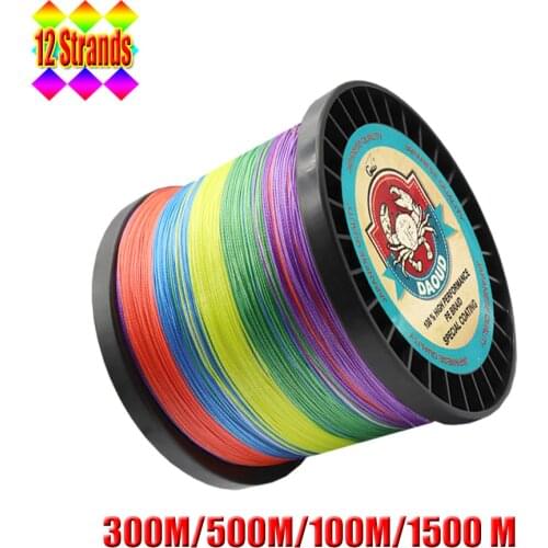 DAOUD 12 Strands Braided Line 300m/500m/1000m/1500m Multicolor Fishing Line Multifilament 35-180LB PE Line Saltwater Fishing