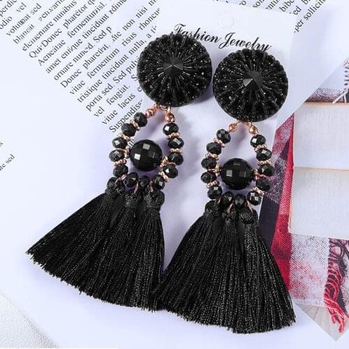 Fashion Long Female Retro Black Crystal Bohemian Tassel Earrings Temperament FC0038
