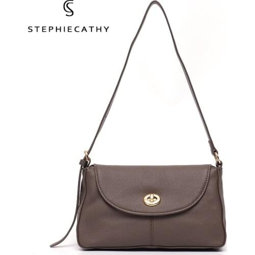 SC Fashion Soft Genuine Leather Shoulder Bags For Women Brand Design Lock Baguette Handbags Female Cowhide Flap Messenger Purses