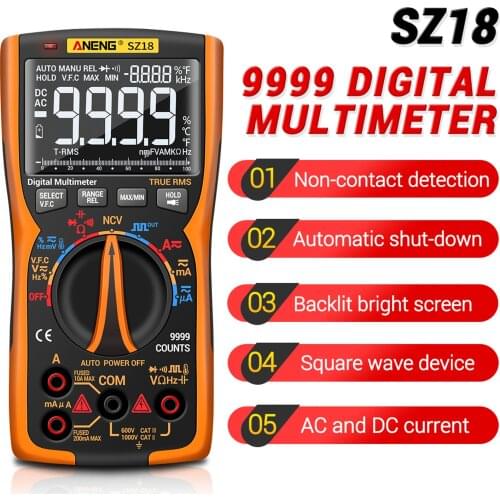 ANENG SZ18 Multimeter 9999 Counts T-RMS AC/DC Voltage&Current Capacitance Diode Continuity Duty Cycle Frequency Max/Min Display