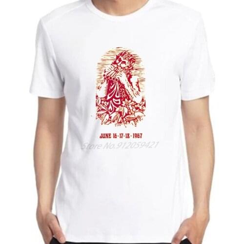 Mens T-shirt Monterey Festival Poster 60s Rock Music Hendrix Cool Tee Printed Short Sleeve Harajuku Streetwear Men clothing