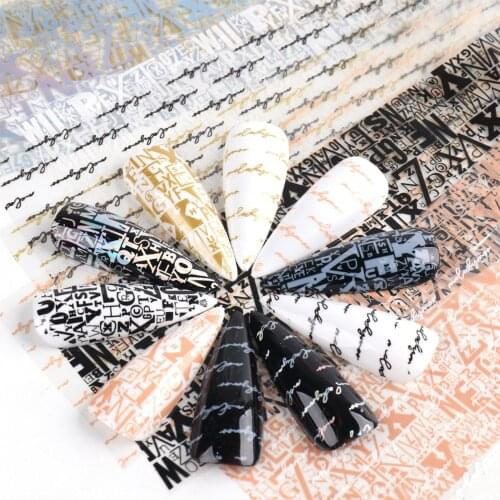 English Russian Letters Nail Art Foils Alphabet Latin Stickers For Nail Lace Graffiti Skull Retro Flower Manicure Sliders SA517