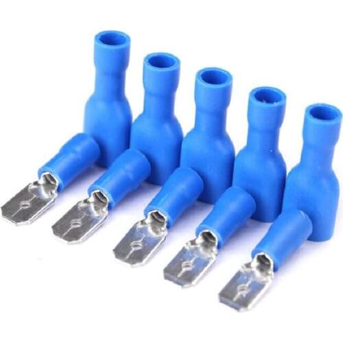 New 6.3mm 16-14AWG Female Male Electrical Wiring Connector Blue Insulated Crimp Terminal Spade Blue FDFD2-250 MDD2-250