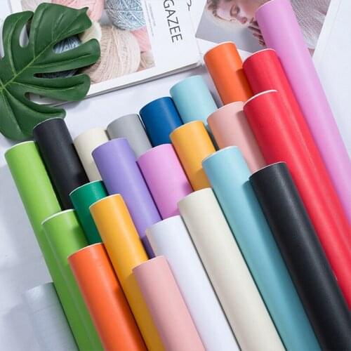 Solid PVC Wallpaper Self-Adhesive Furniture Protect Stickers Waterproof Bedroom Living Room Kitchen Counter-Top Wall Papers