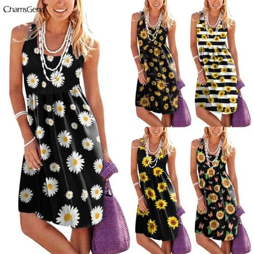 Boho Floral Print Sleeveless Dress Women Sexy Spaghetti Strap Mini Dress Women 2021 Summer Casual Tunic Beach Party Dresses