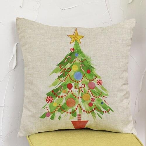 Gifts Christmas Decoration Cushion Colorful Christmas Tree Cotton Linen Printing Throw Pillows Childrens Room Sofa Pillowcase