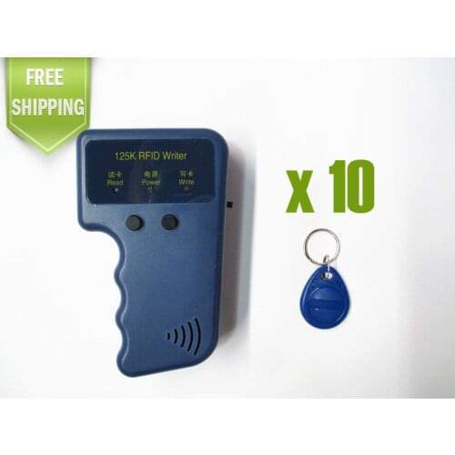 RFID Reader Writer 125KHz ID Card Keyfob duplicator Duplicate/Copy Door System + 10 EM4305 Key Fobs