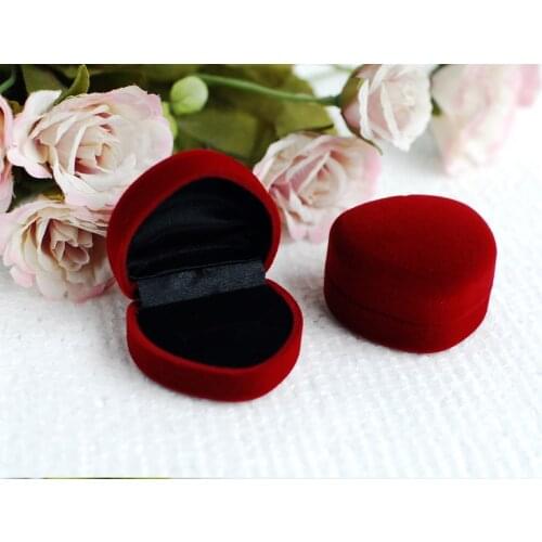 48pcs/lot Romantic Wedding Ring Box,Dark Red Velvet Heart Shape Ring Box Jewelry Packaging Display Ring & Gift Box Free Shipping