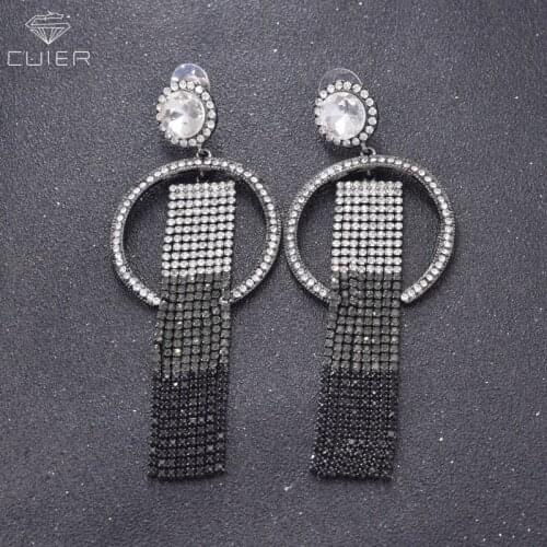Christmas gifts rhinestones wedding drop earring Gradation multi color gun black part prom jewelry for women dangle big size