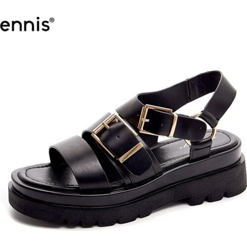 ENNIS Summer Women Sandals Flat Platform Sandals Female Thick Bottomed Gladiator Shoes Casual Black Beige Shoes Fashion New S101