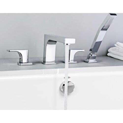 Bathtub Faucet Bath Tub Cold And Hot Mixer Deck Mounted Tub Split Body Chrome Bathroom Faucets Mixer Four Holes