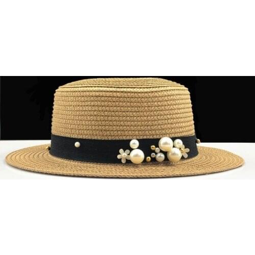 Parent-child Sun Hat Cute Children Sun Hats Pearl Bow Hand Made Women Straw Cap Beach Big Brim Hat Casual girls Summer Cap c-1