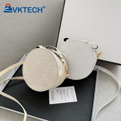 Womens Fashion Leather Handbags Women Lace Flower PU Solid Color Round Shoulder Messenger Bag Fashion Mini Purse