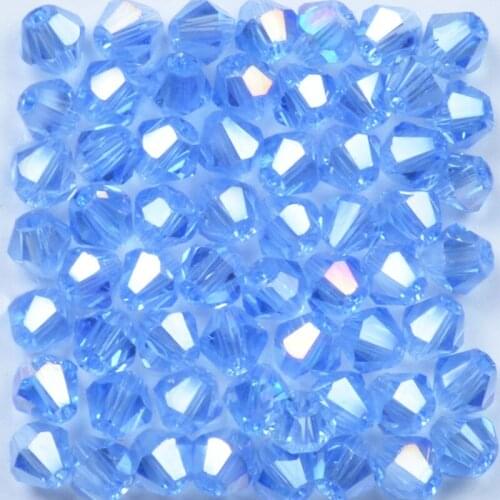 4mm 100pcs Light Blue AB Color Bicone Loose Spacer Beads Glass Crystal Faceted Rondelle Bead for Jewelry Making