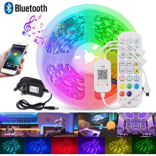 DC 12V RGB LED Strip Lights EU US UK AU Set with Bluetooth Music Controller +24 Key Remote+Power Supply 5050 Flexible Diode Lamp