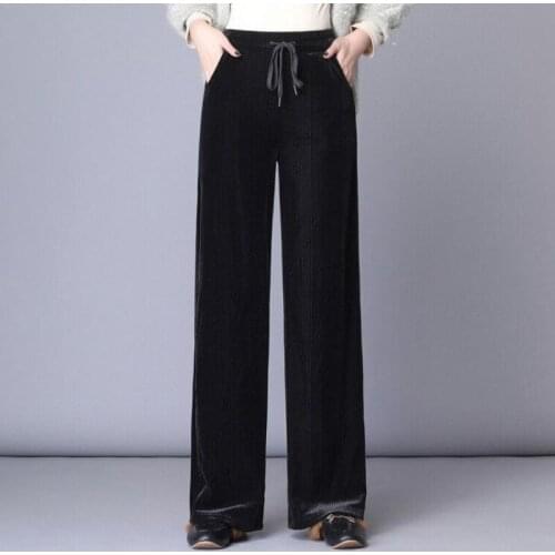Comfortable loose high waist corduroy wide leg straight pants womens 2019 autumn and winter new casual wild large size trousers