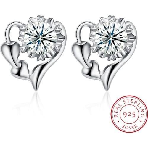 UFOORO 925 Sterling Silver Fashion stud earrings For Woman Wedding Party Gift Shuning White Gold Round Shape Zircon jewelry